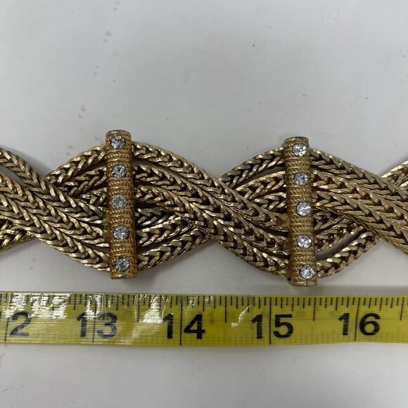 ZARA ~ Weaved Chain Link & Rhinestone Belt In Gold Plate ~ Size 32 - Picture 7 of 7